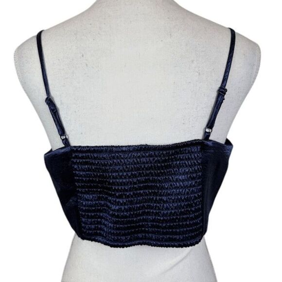 House of Harlow 1960 Blue Satin Crop Halter Ruched Back Adjustable Straps Large - Picture 3 of 8
